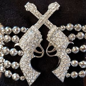 Pistol Gun Western cowgirl rhinestone CZ stretchy bracelet